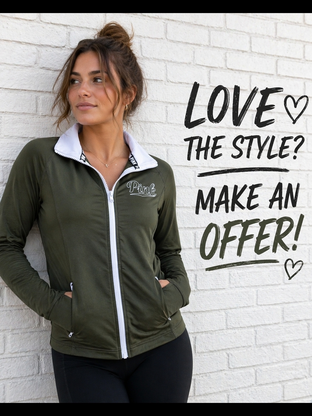PINK Victoria’s Secret XS Olive Green Jacket Athletic Thumbhole Mesh Back